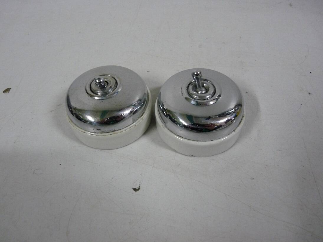 set of 2 Old Switches in Chrome and Porcelain