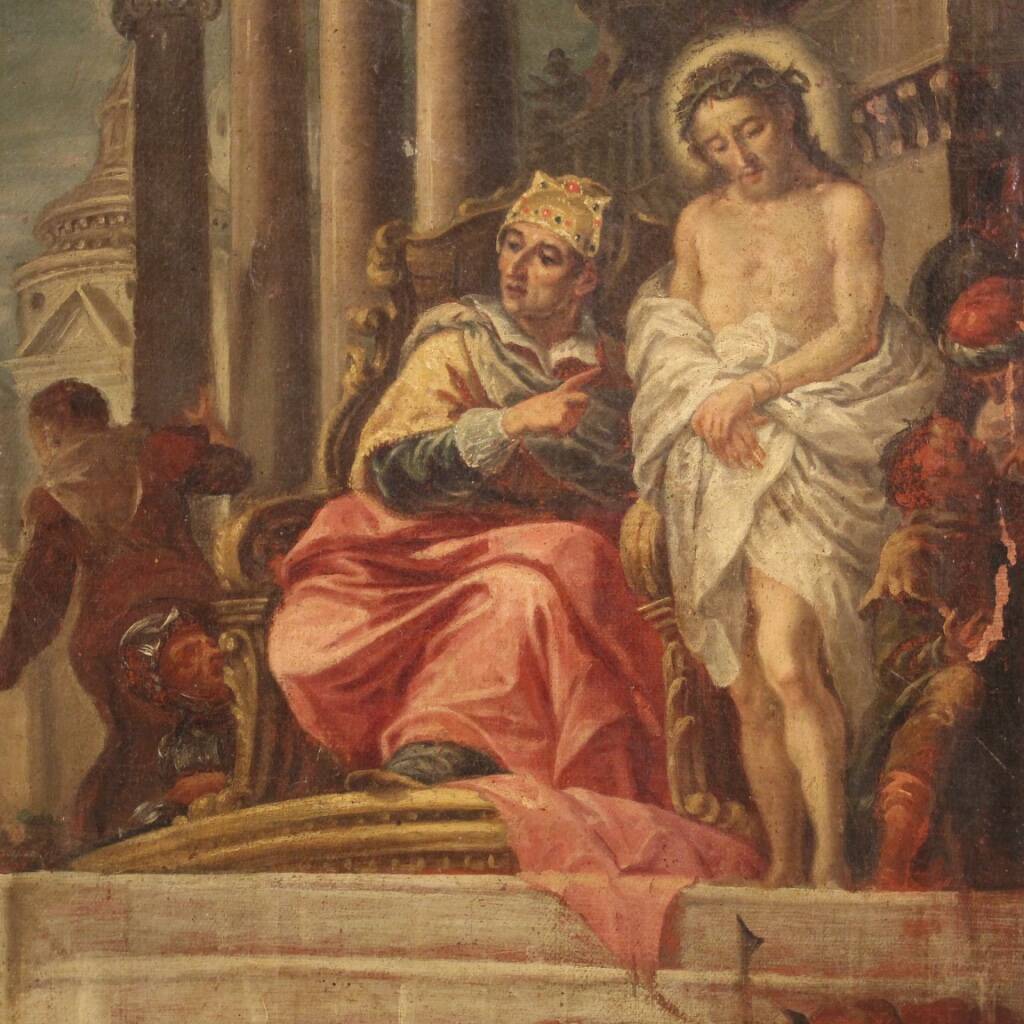 Antique painting Jesus and Herod from 17th century