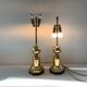 Pair of 2 Vintage Chic Articulated Brass Bakelite Amber Ball Lamps