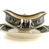 Sauce boat Sarreguemines Lorraine black and white stork décor