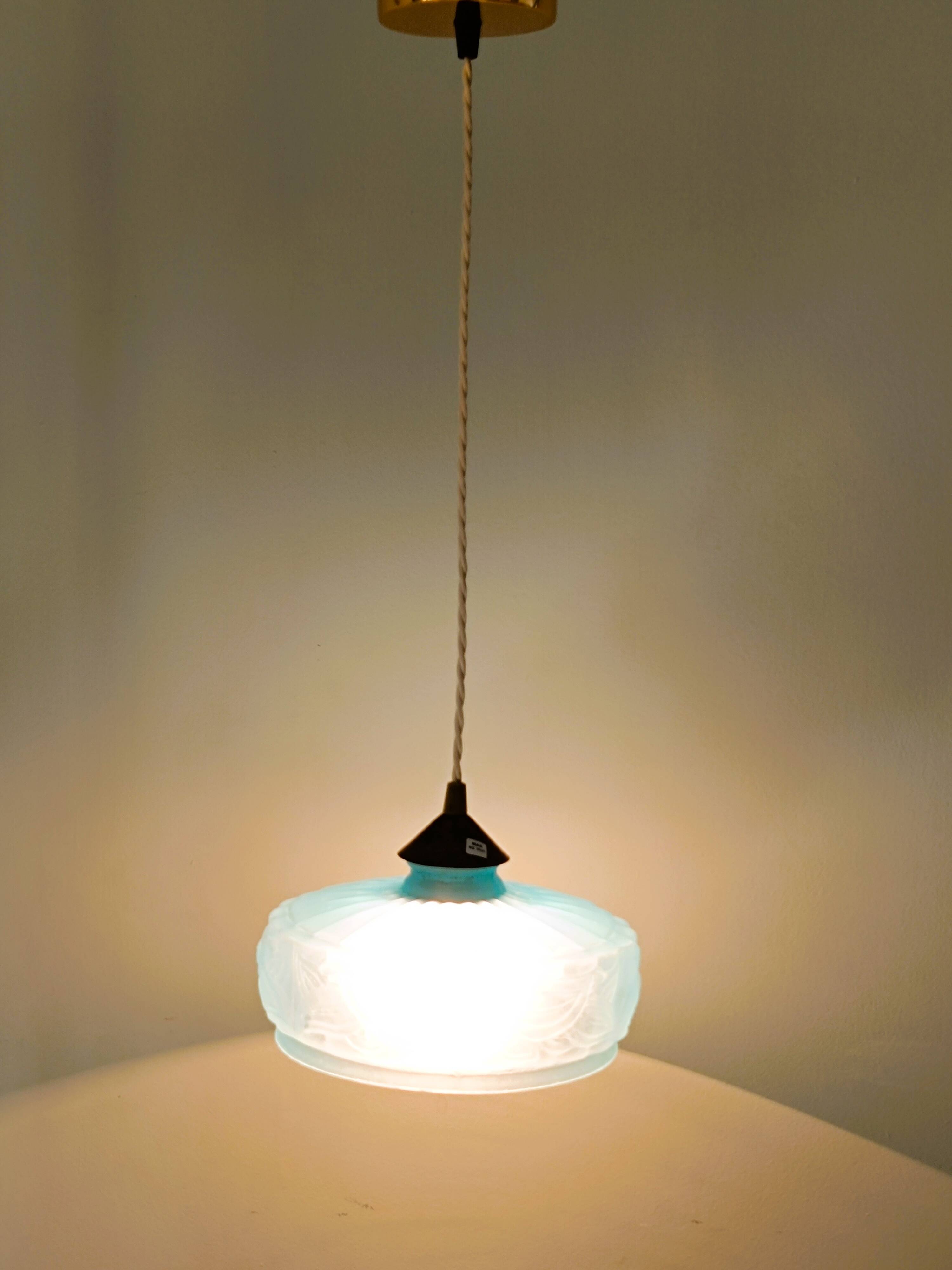 Vintage frosted blue glass pendant light