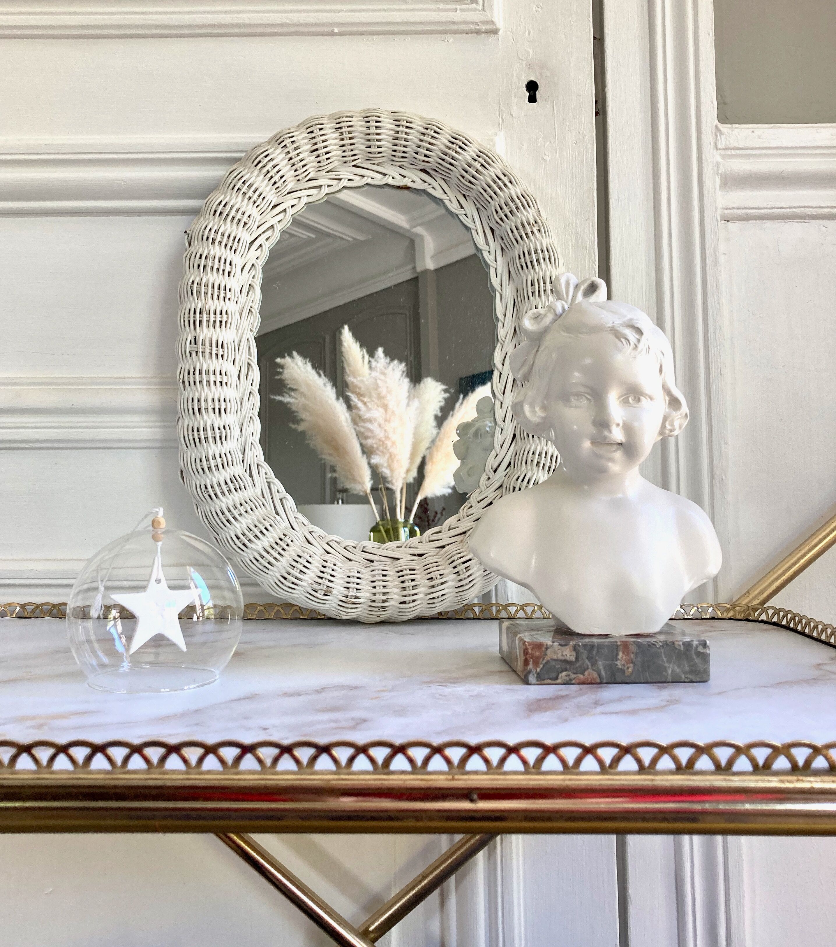 Vintage rattan wicker mirror - 40x30cm