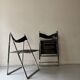 Set of 2 folding chairs in leather and chrome model Elios by Fontini & Geraci, Italy 1970