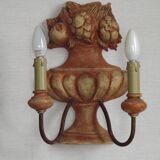 Rare Large Pair of French Terracotta Urn Fruit Basket Double Wall Lights