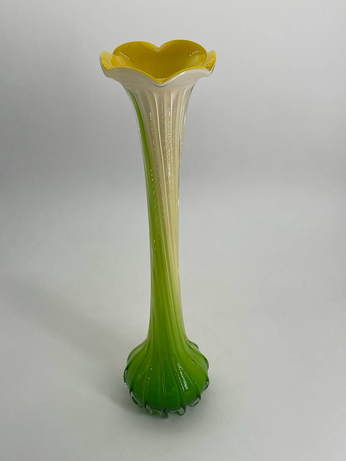 Large vintage Murano style blown glass corolla vase