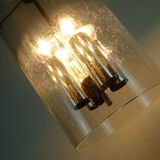 Glashuette Limburg pendant light in bubble glass and chrome lampshade 1970s