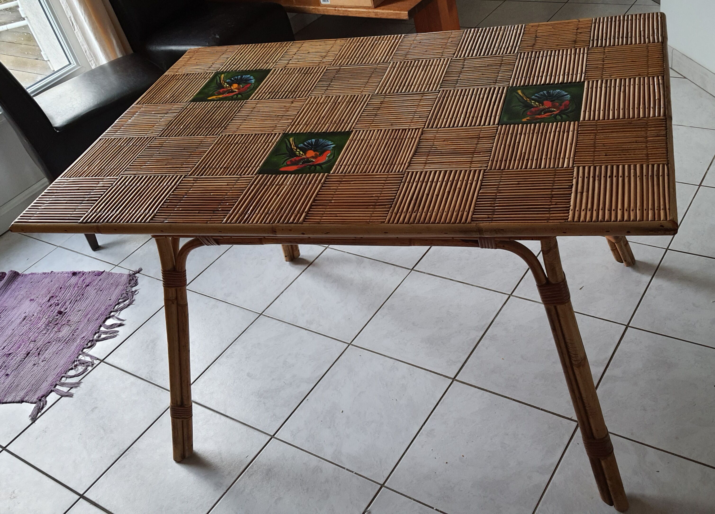 Dining table, bamboo and split rattan