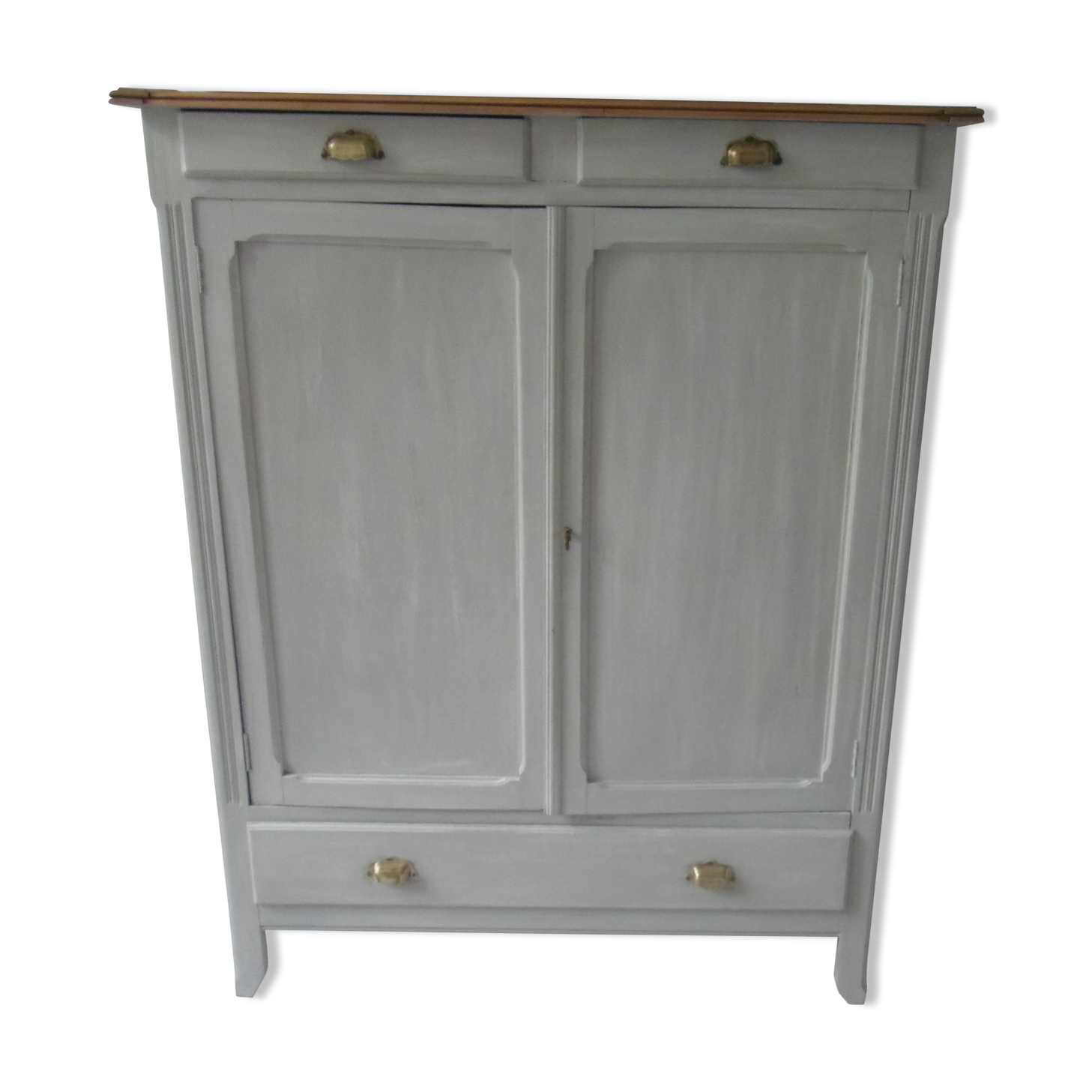 Parisian buffet patinated grey pearl powdery white, wood top waxed finish
