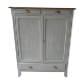 Parisian buffet patinated grey pearl powdery white, wood top waxed finish