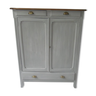 Parisian buffet patinated grey pearl powdery white, wood top waxed finish
