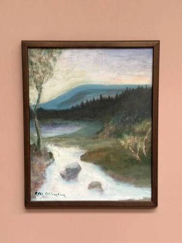 Mid-Century Oil on Canvas “River” by Unknown Artist, Vintage & Framed 36×45cm
