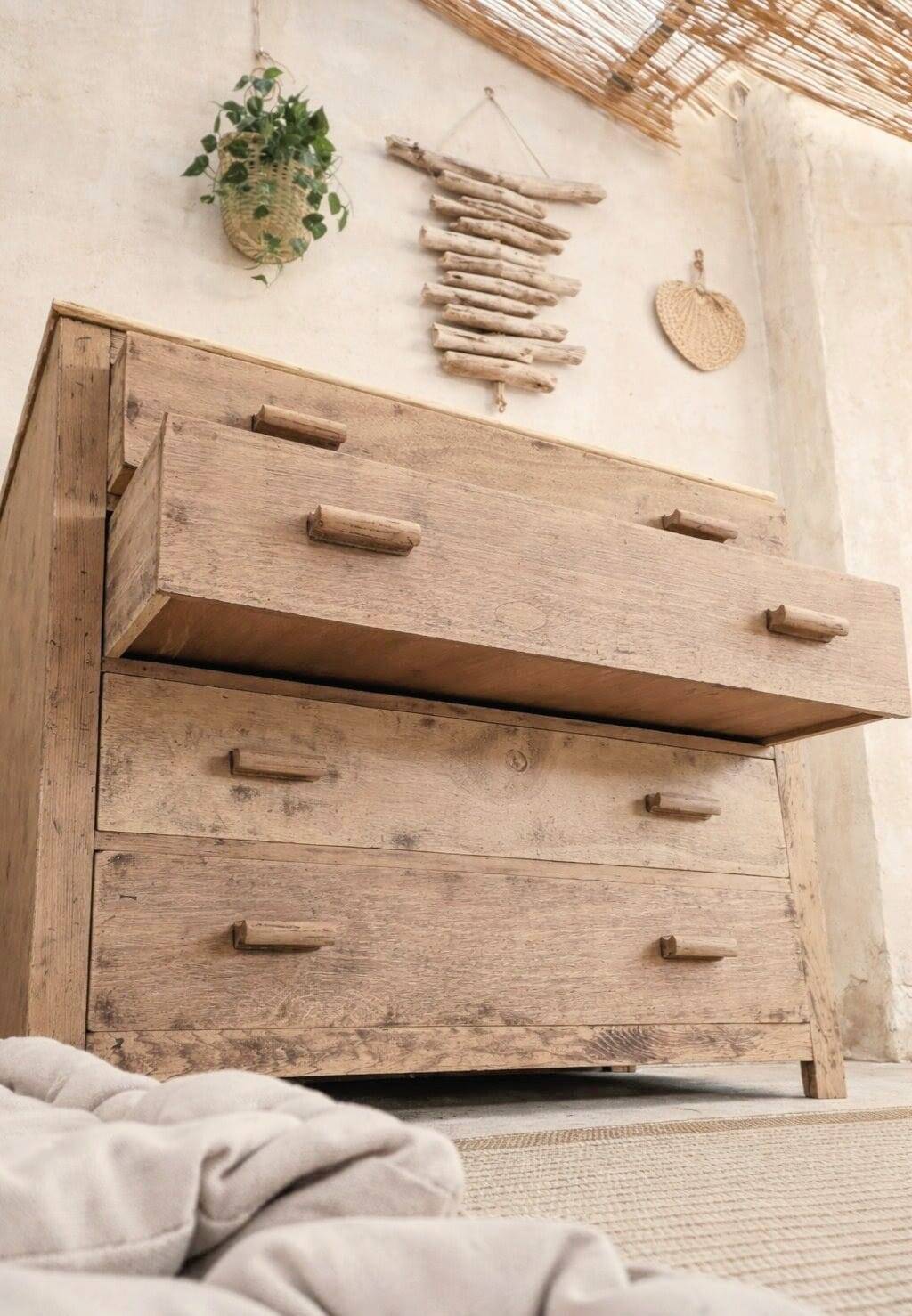 Antique light wood commode – authentic bohemian chic charm