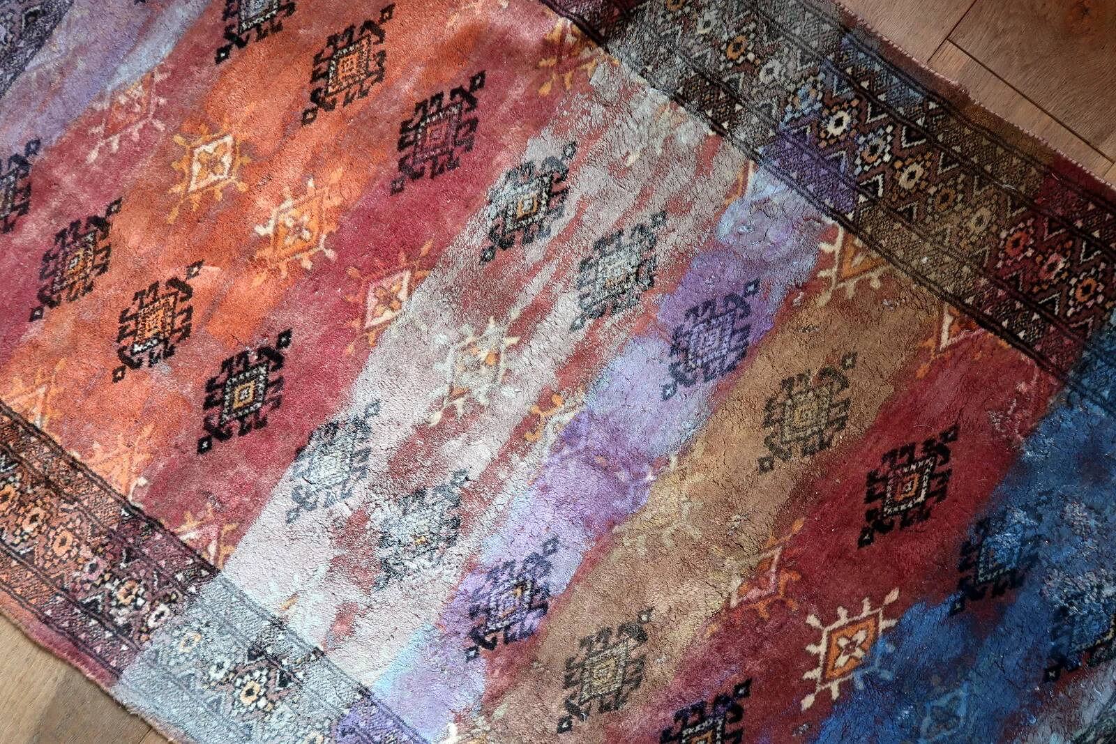 Contemporary artistry meets vintage Bukhara rug, 95cm x 154cm, 1950s