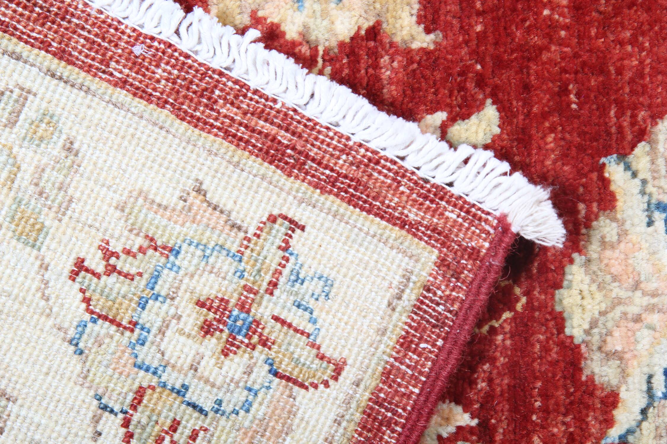 Red Gold Wool Rug, Handmade Floral Oriental Carpet 121x77cm Bedroom Decor