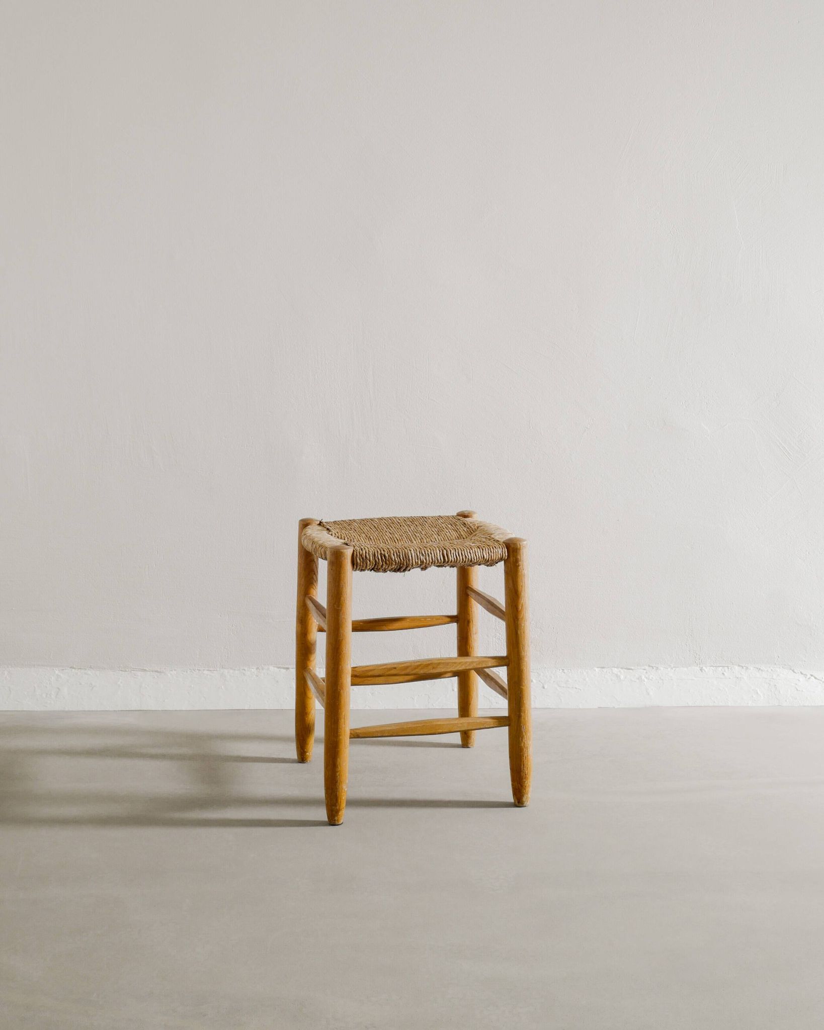 French Mid Century "N17" Wooden Rattan Straw by Charlotte Perriand, 1950s