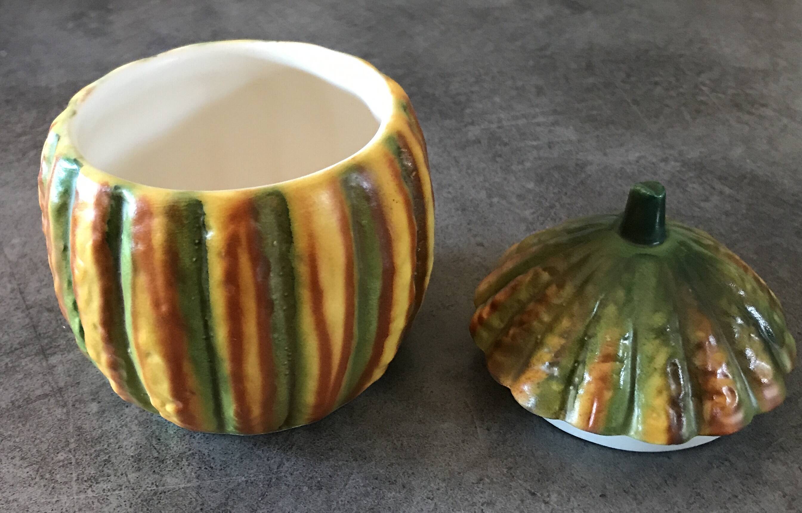 Vintage ceramic sugar bowl by Barettoni Nove, melon shape, Italy