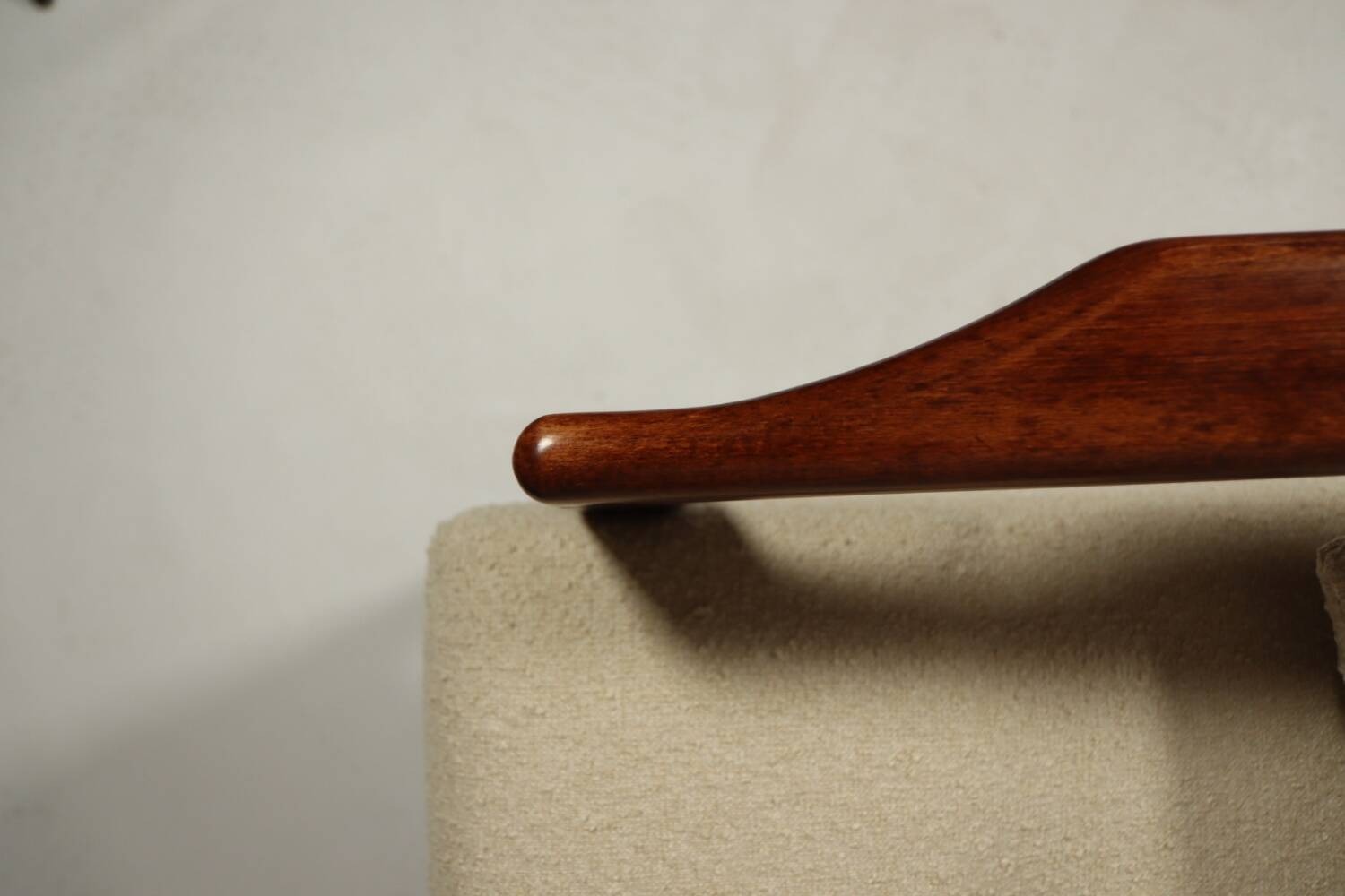 Vintage dark wood beige bouclé armchair by Z.Baczyk 1965