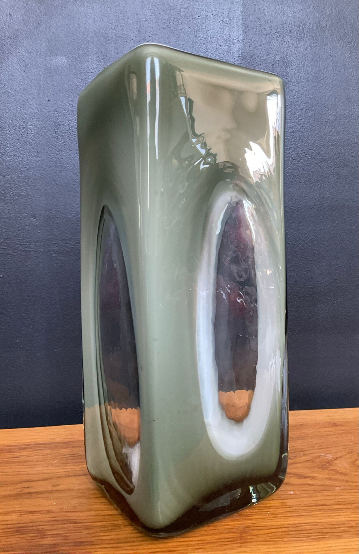 Space Age vase in double-layered smoked and white glass.