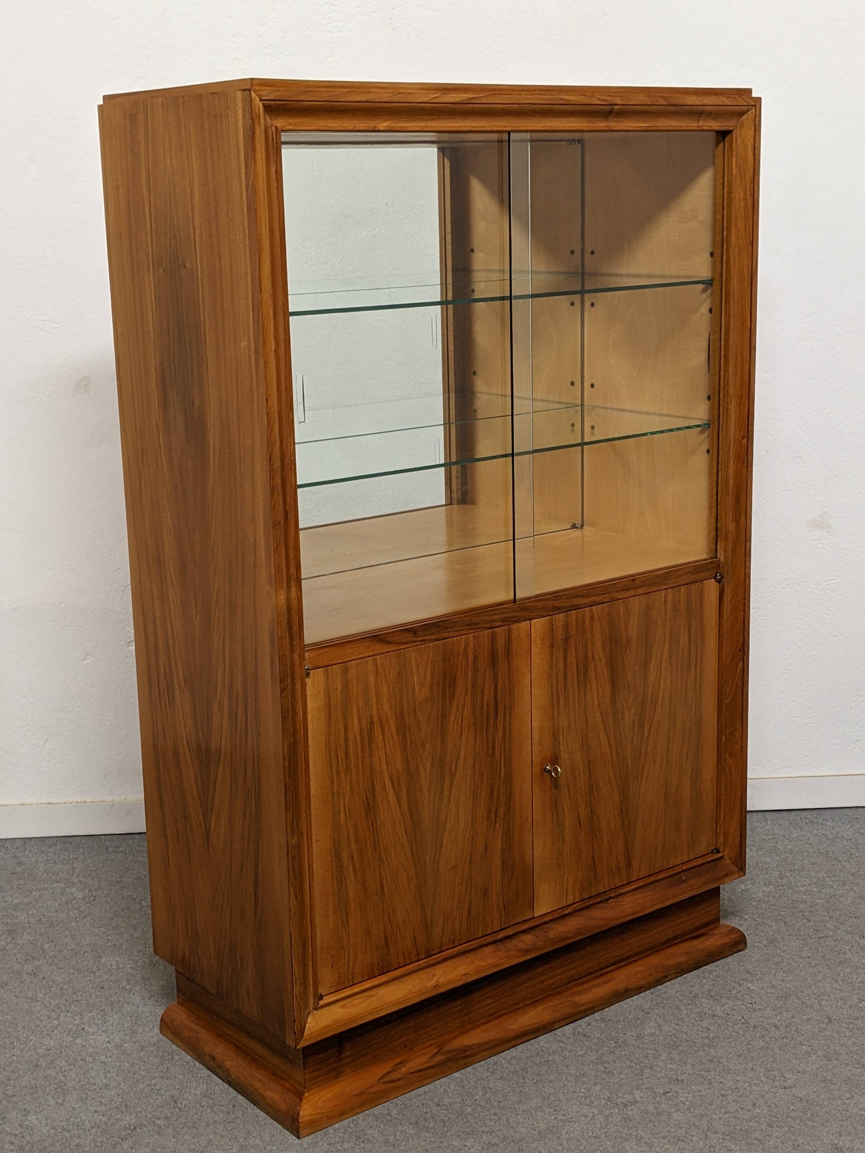 Art Deco style walnut display cabinet, France circa 1950