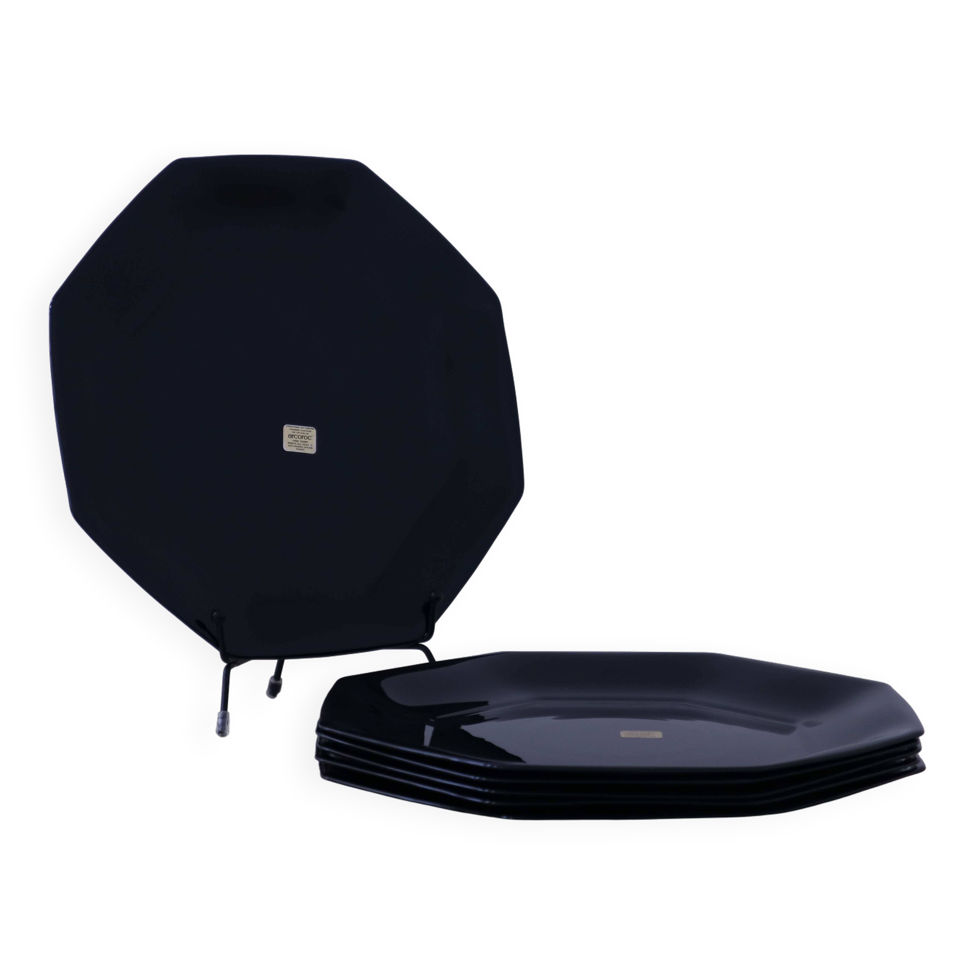 6 "Octime" black Arcoroc dinner plates