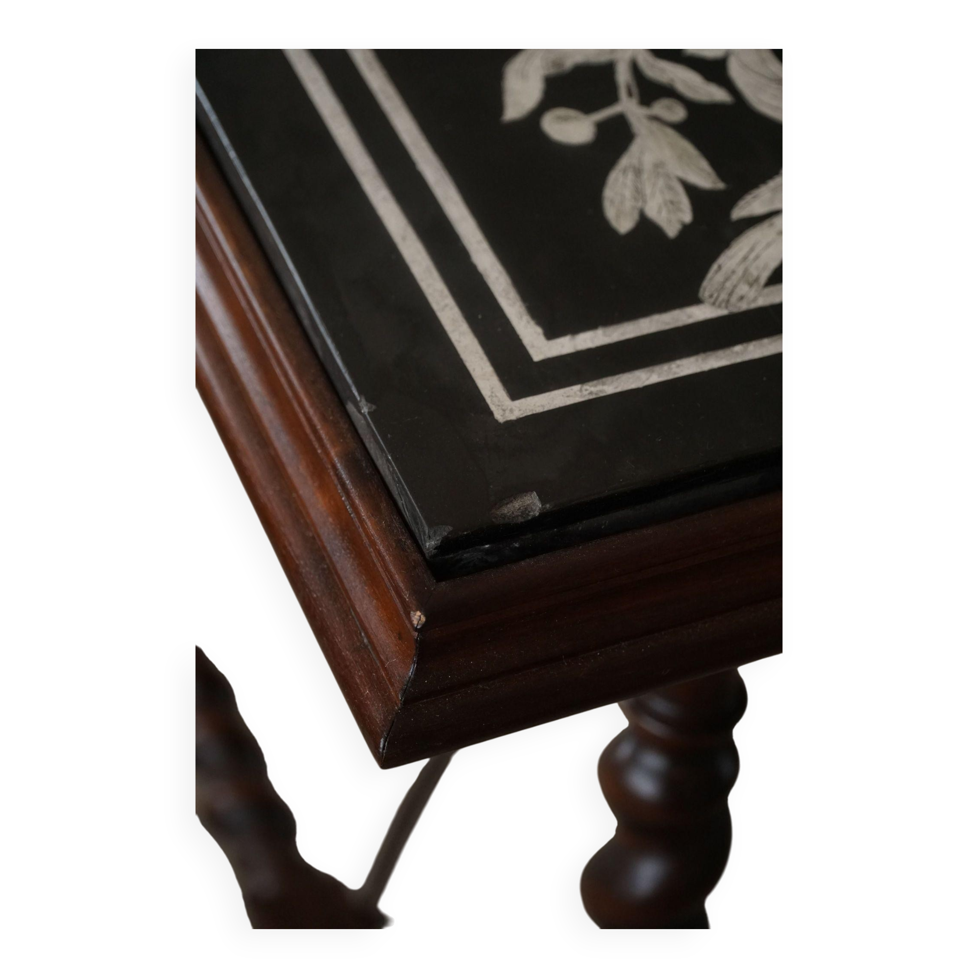 Antique Italian desk table, walnut and marble, Naples, 19th century.