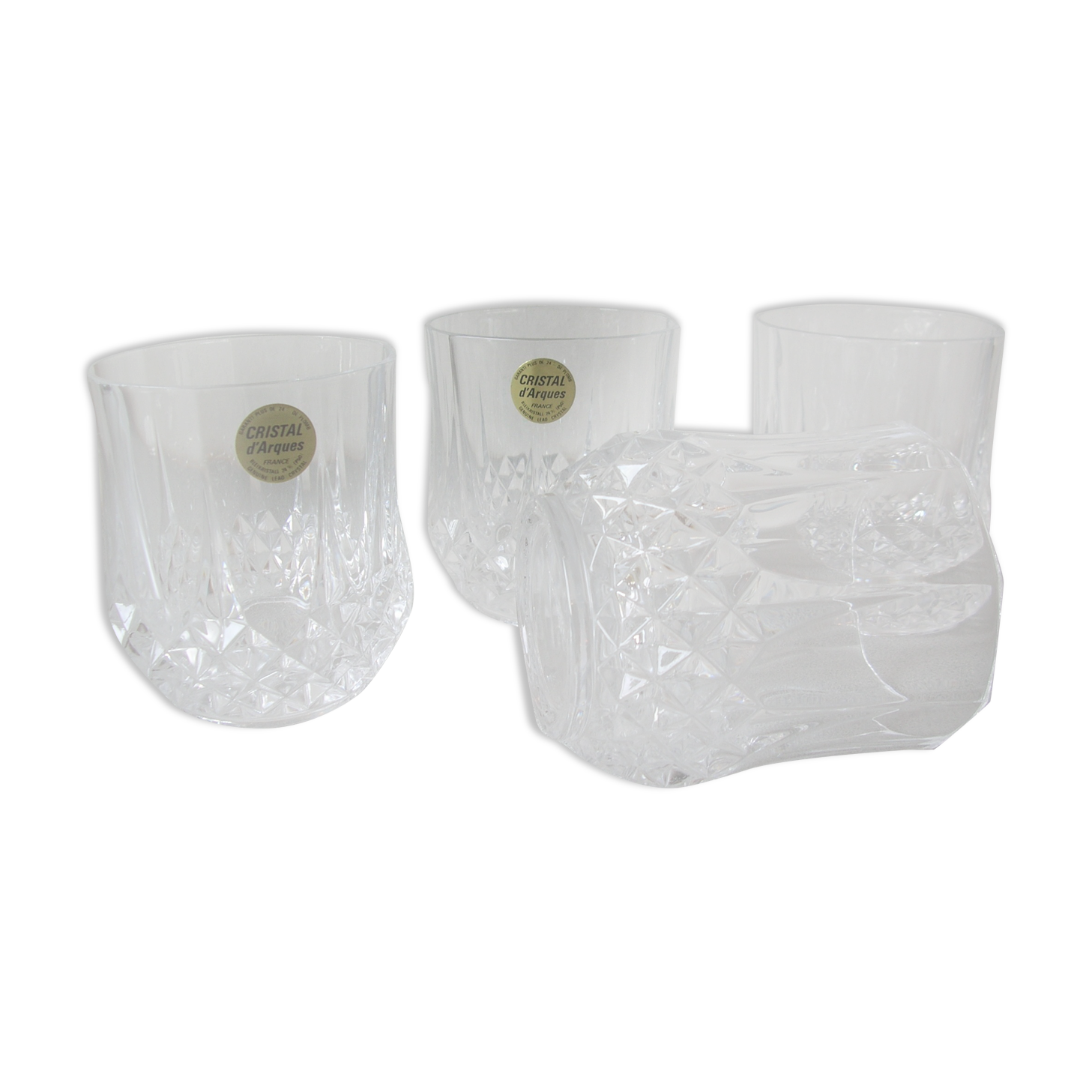 Set of 4 old whisky glasses in arques crystal model longchamp deco living room