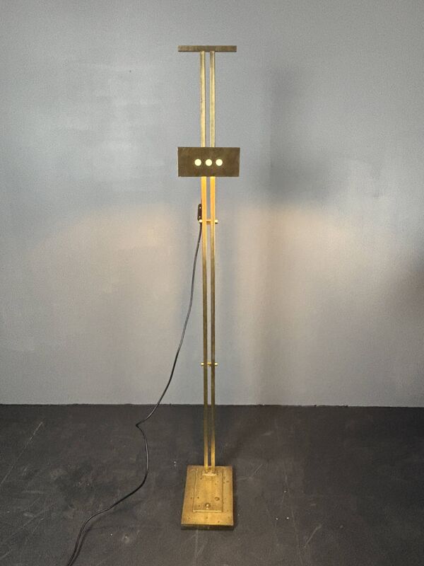 Lampadaire réglable en laiton de style Bauhaus Art Déco, dans le style de Marcel Breuer