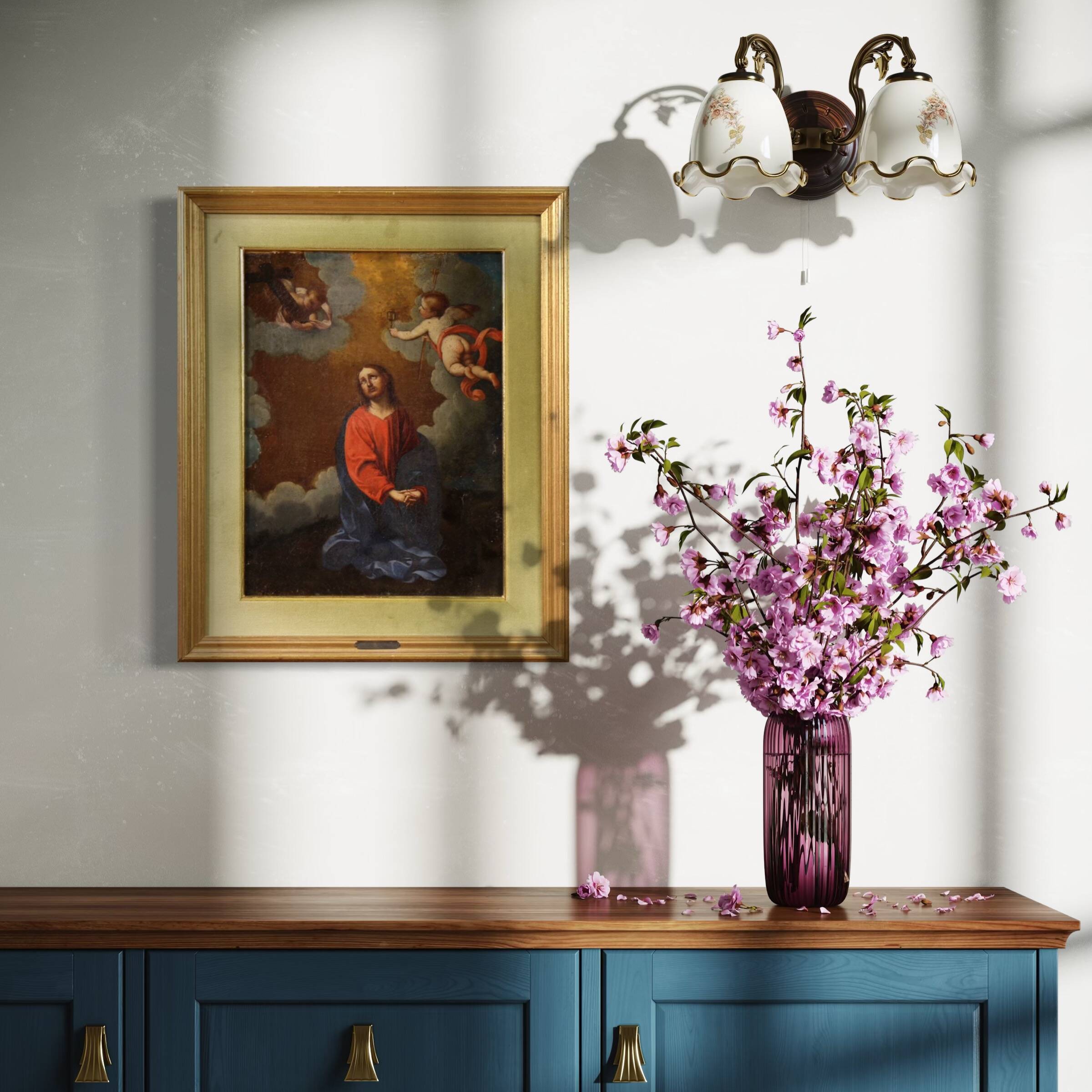 Antique Italian painting Christ with angels from the 17th century