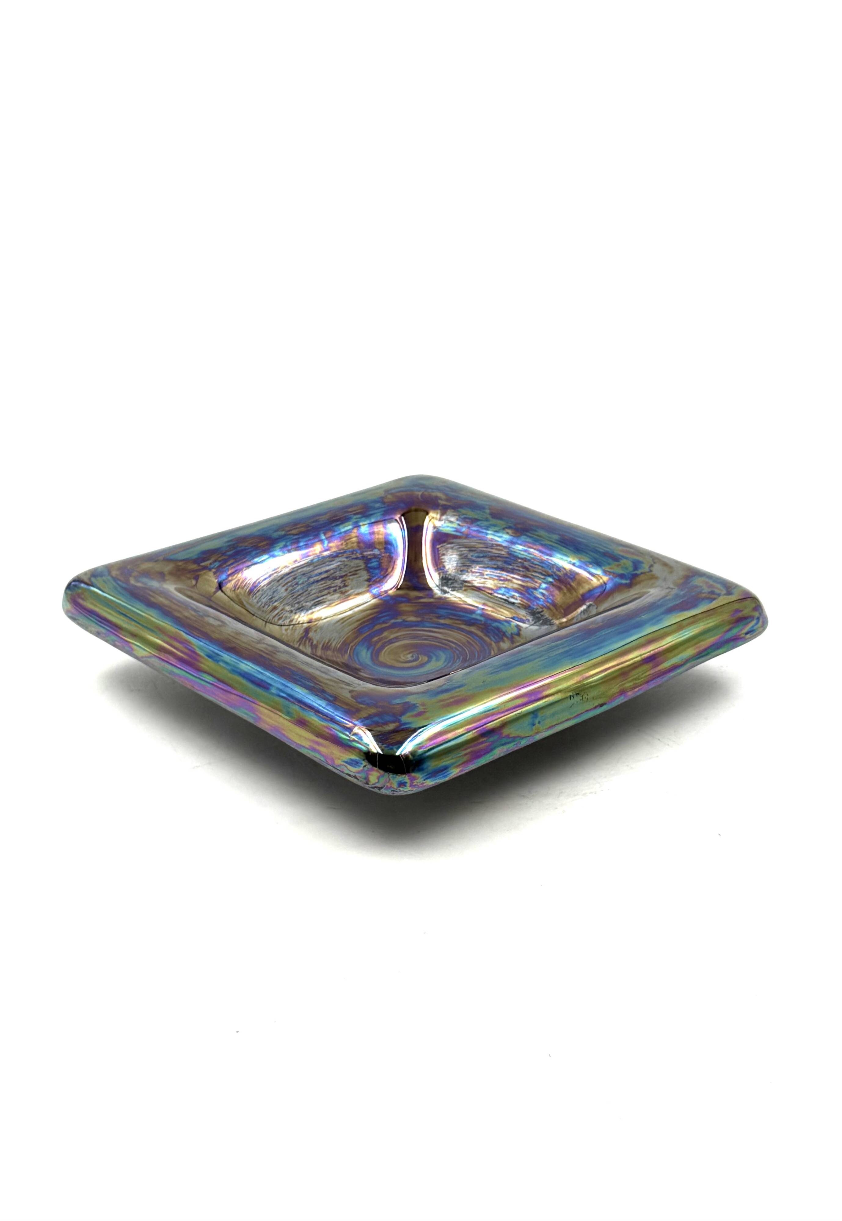 Mid-century modern iridescent ceramic ashtray/ vide poche, Paoli Italy 1970