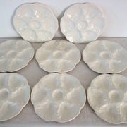 8 vintage Gien ceramic barbotine oyster plates