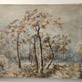 Tableau HST sous bois enneigé signé Roland Arribas