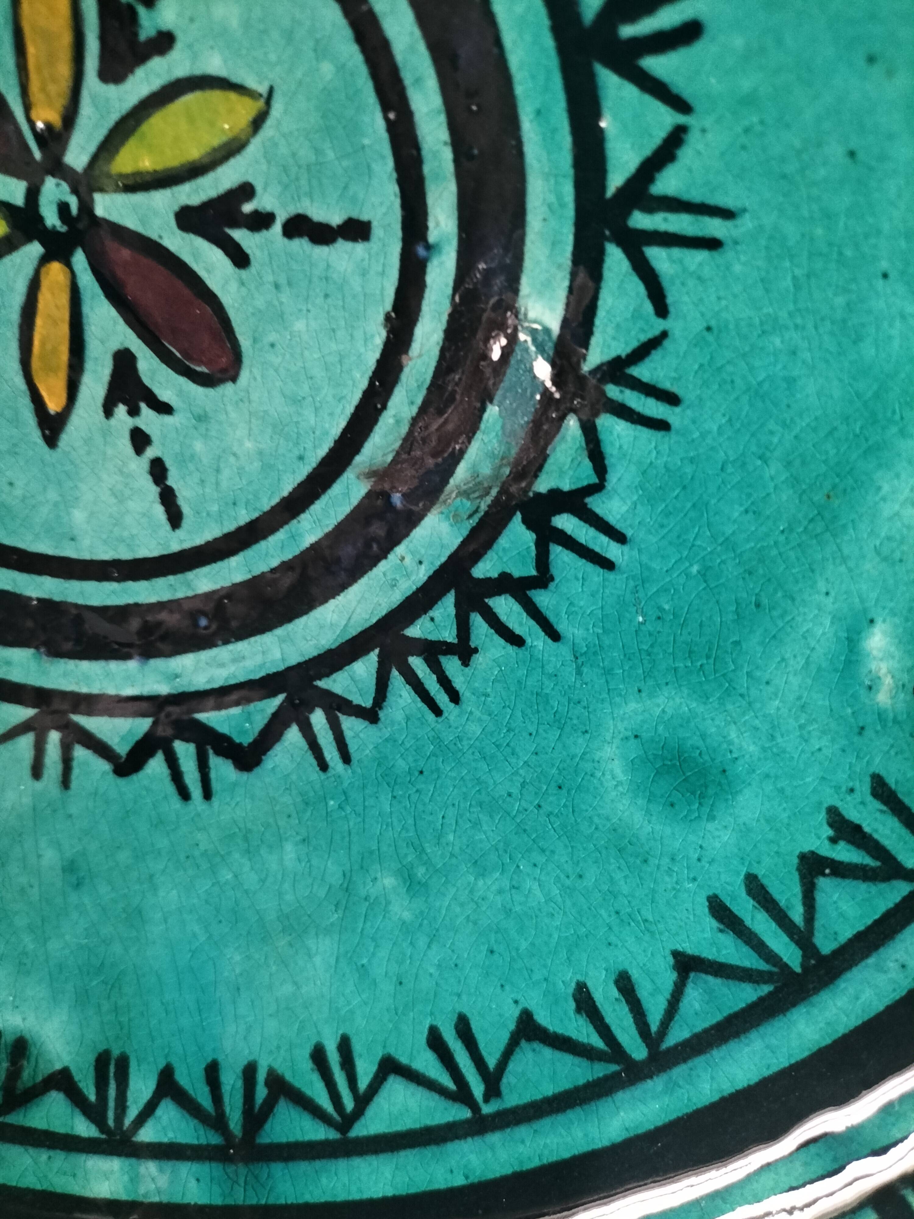Moroccan handmade turquoise earthenware plate – Safi