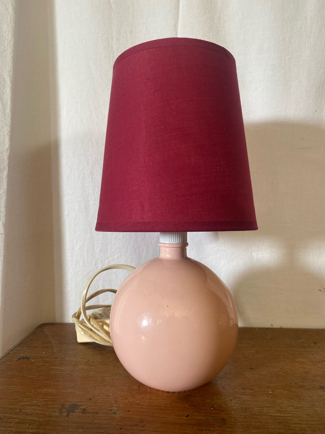 Pair of antique de schuytener opaline pink ball vintage bedside lamps