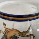 Antique, flat, bowler cup, centerpiece, Gien earthenware, nineteenth century, Renaissance décor