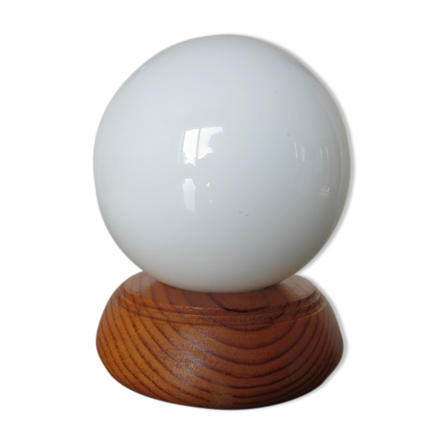 Scandinavian lamp in wood and white opaline ball 70s