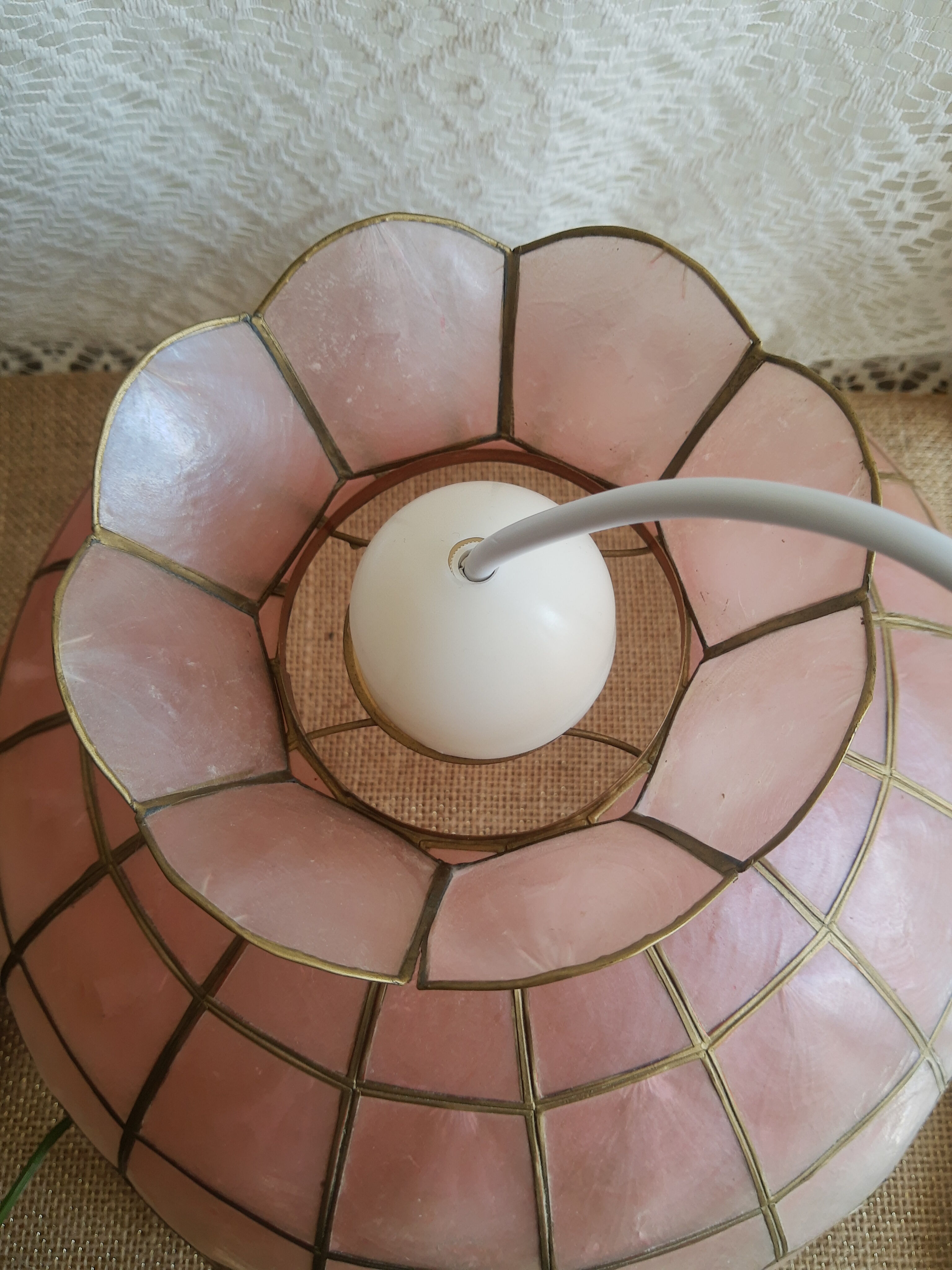 Vintage mother-of-pearl and brass pendant lamp