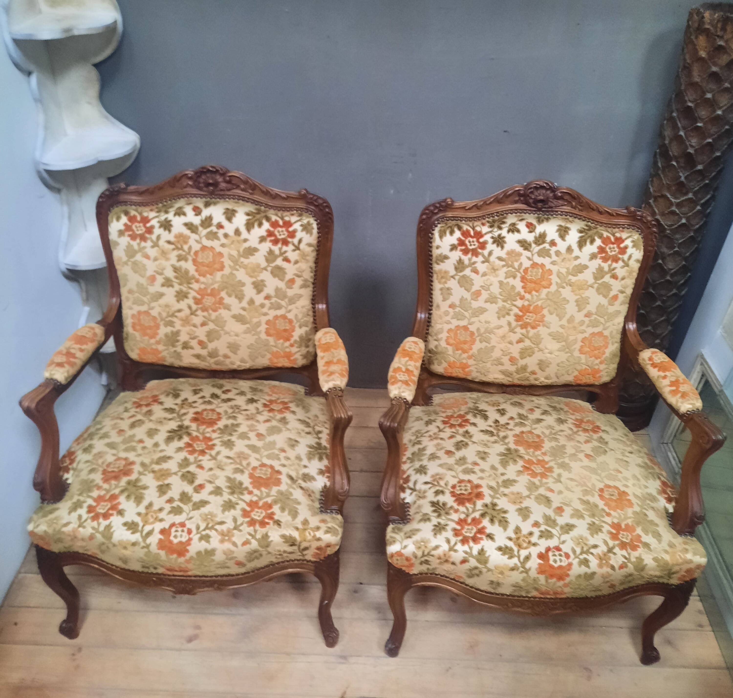 Pair of large Louis XV style armchairs