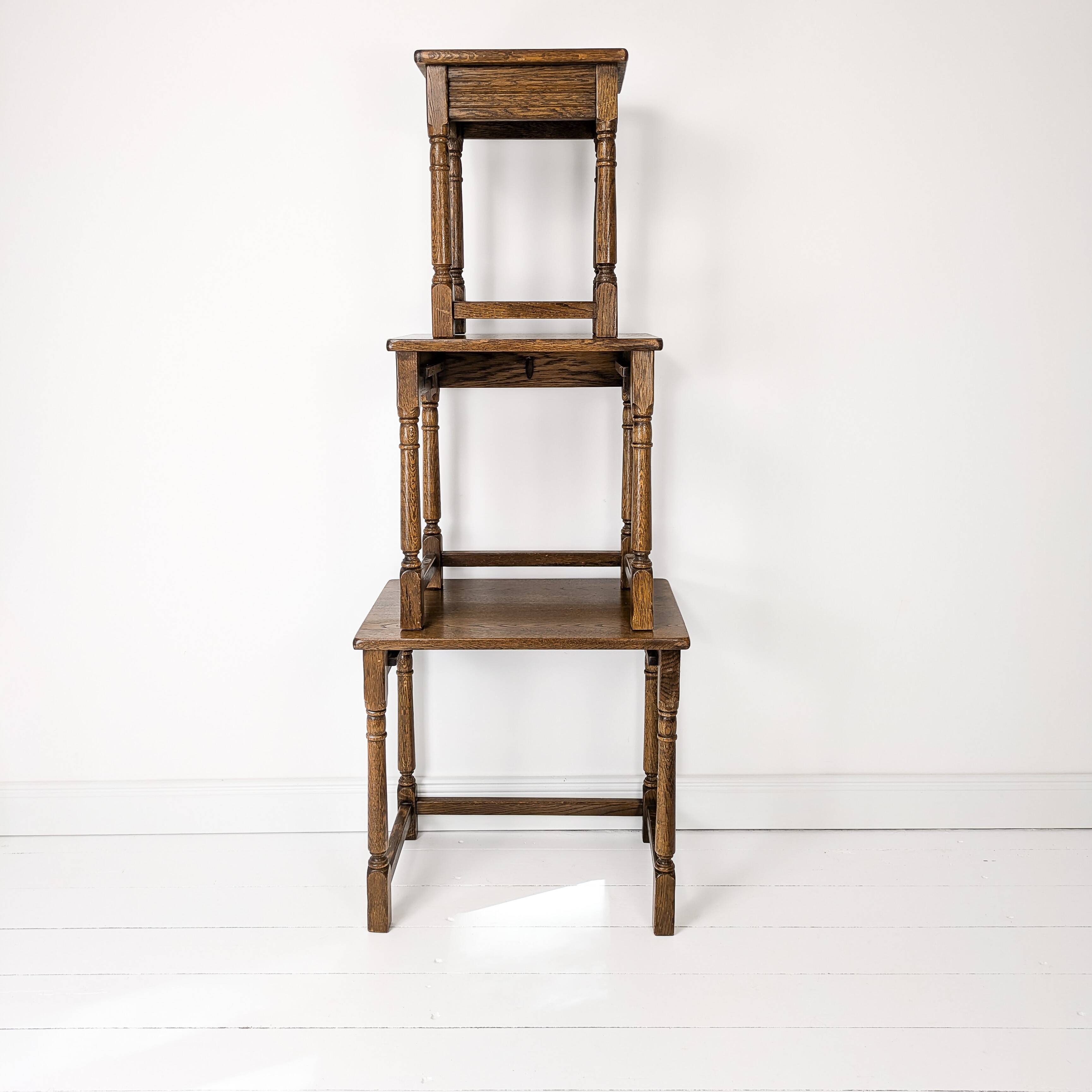 Lot de 3 tables d'appoint Mid Century Vintage en bois massif Landhaus Rustikal Banc de fleurs Tabour