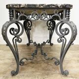Art deco center table in wrought iron with marble top