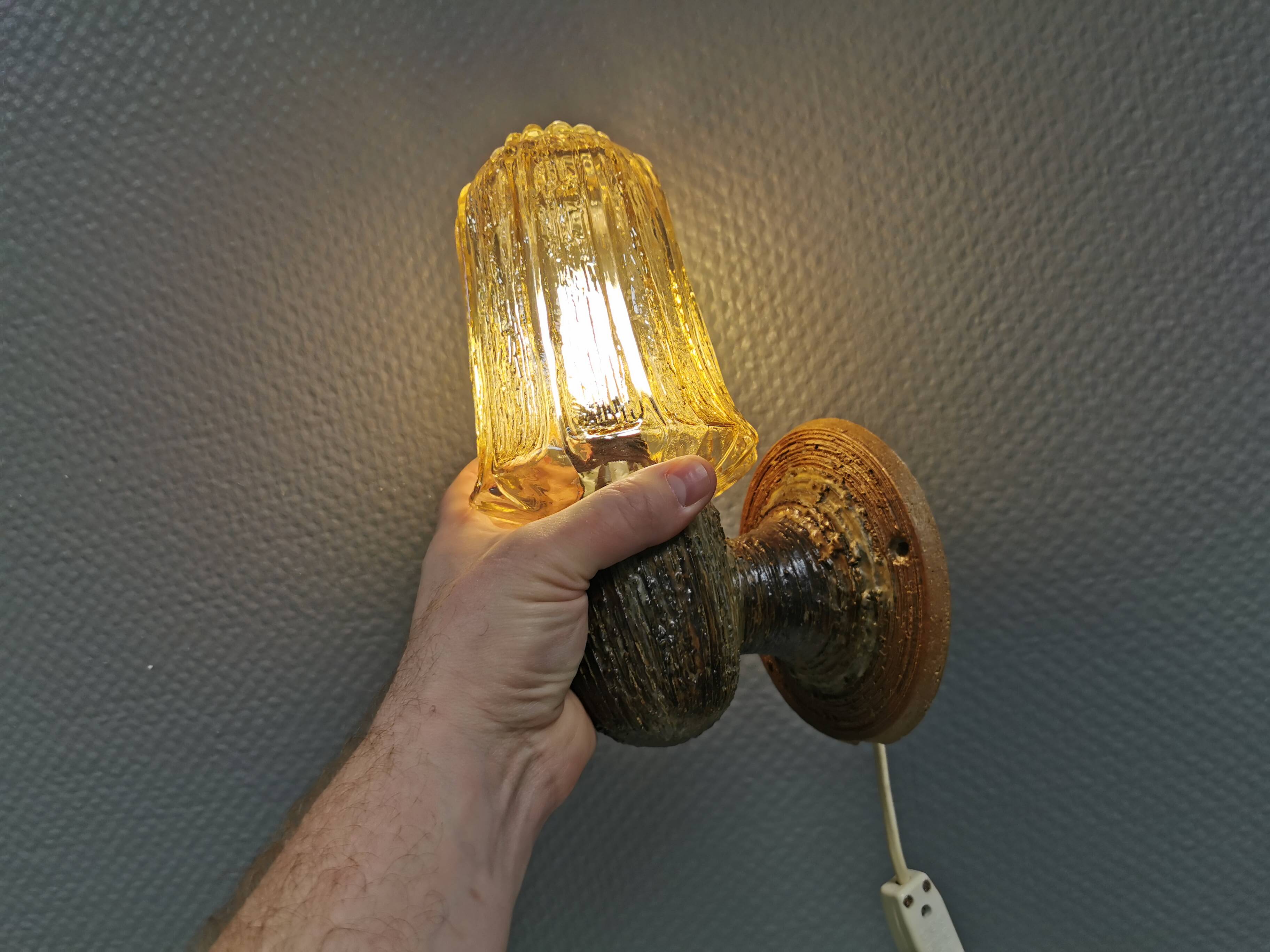 A ceramic wall lamp with a hard-pressed glass shade, Axella Denmark 1970s