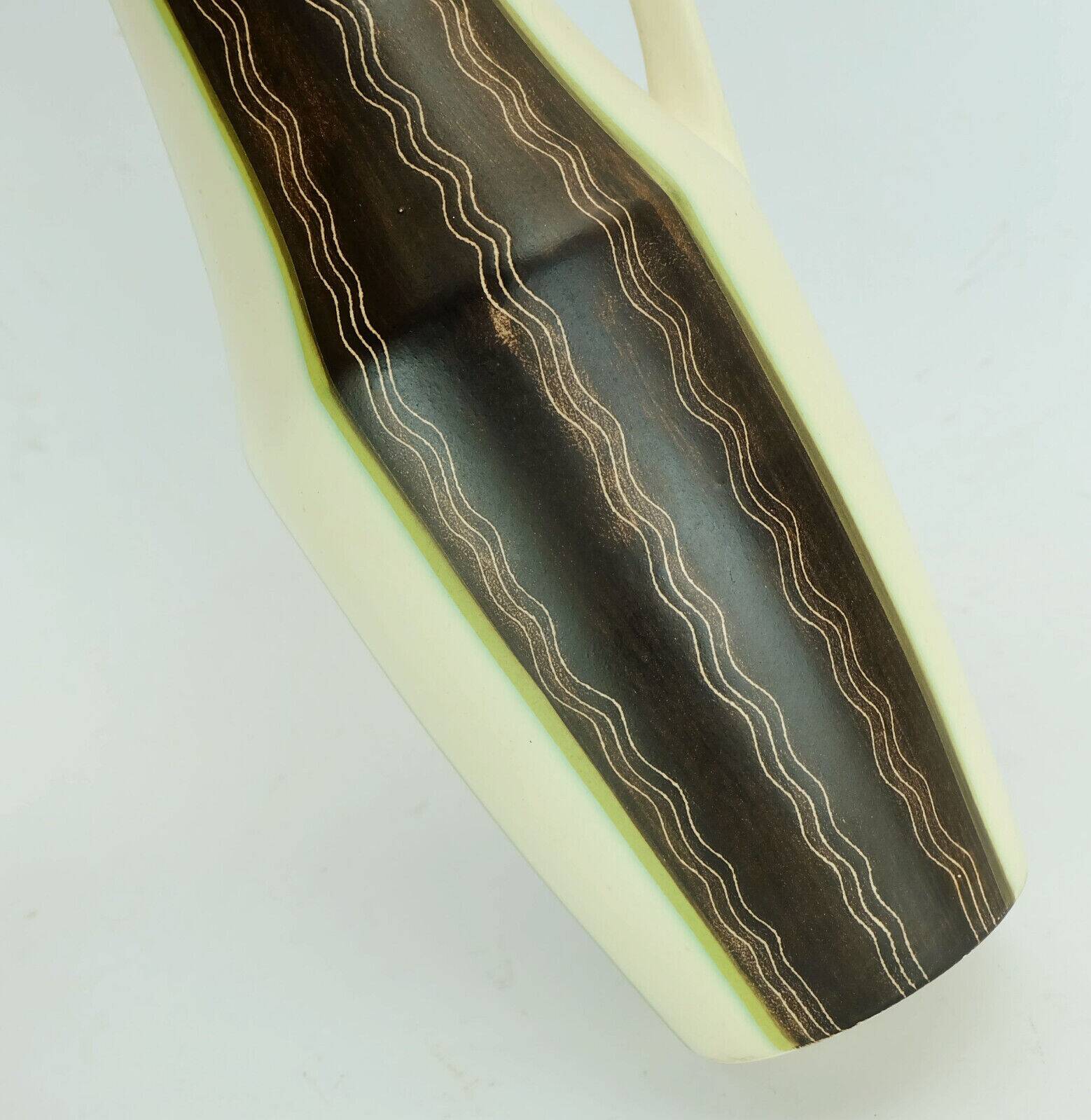 Mid century ceramic vase jug vase model no. 232 beige green brown wave pattern 1950s