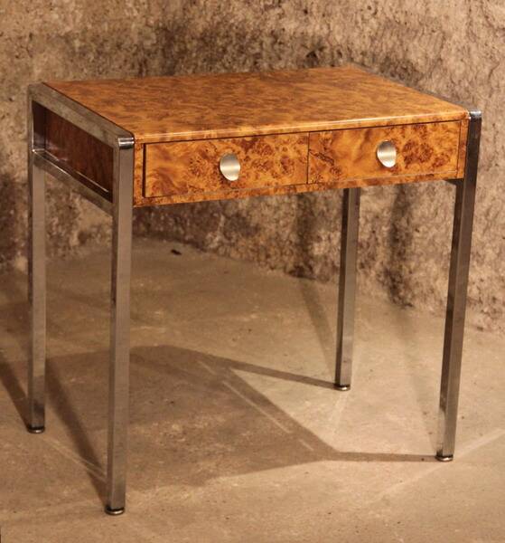 Small desk vanity 70 walnut burl chrome base