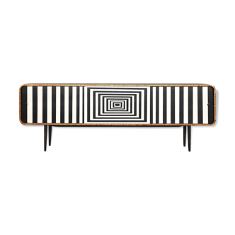 Mid-century modern rounded walnut sideboard with op-art pattern, 1960s
