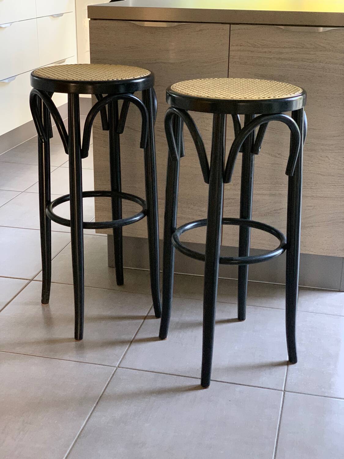 Wood and cane bar stools