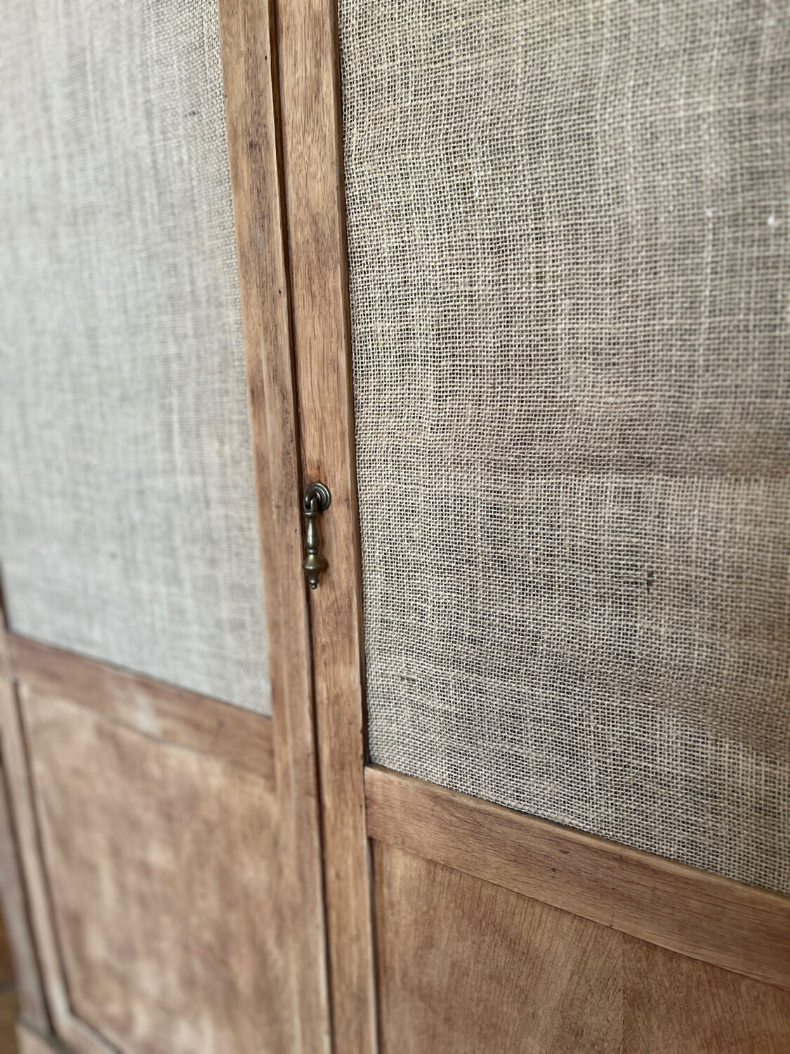 Raw wood cabinet & burlap