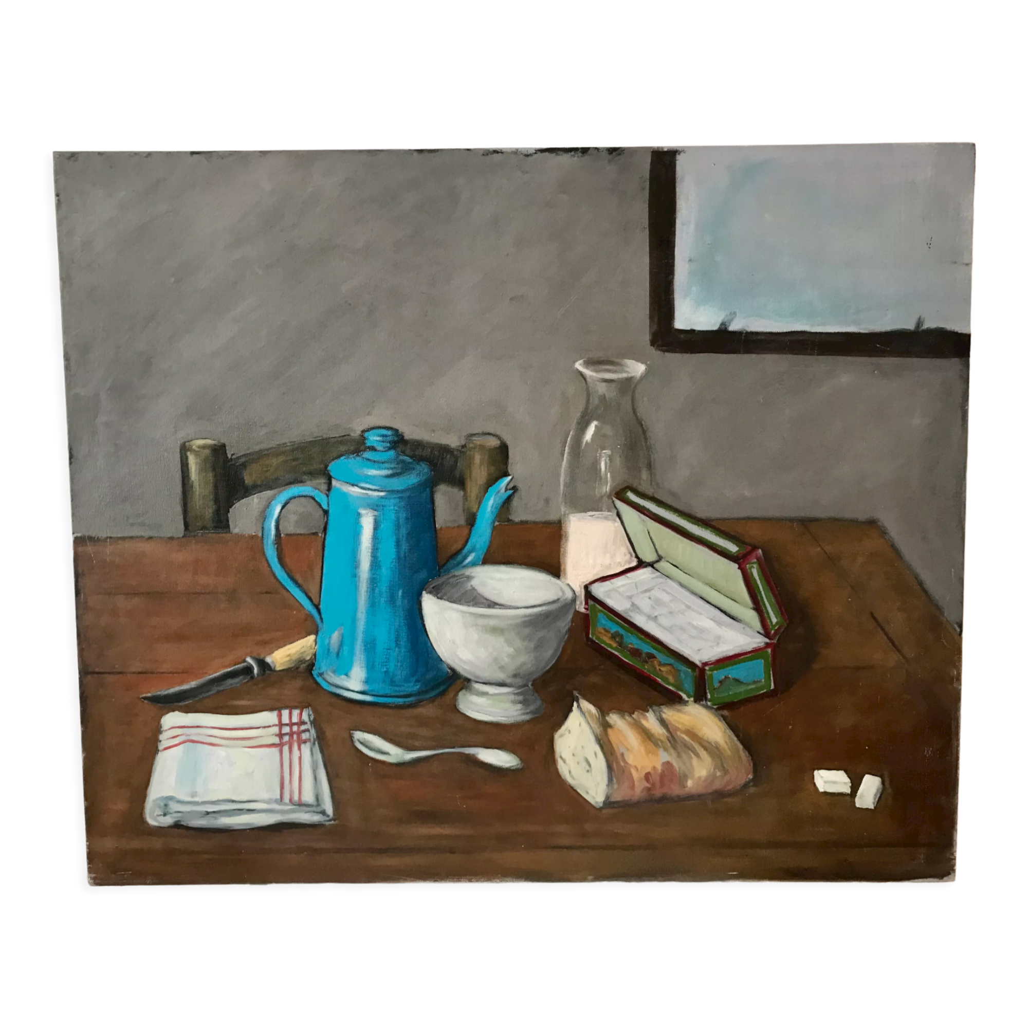 Oil painting on cardboard old still life