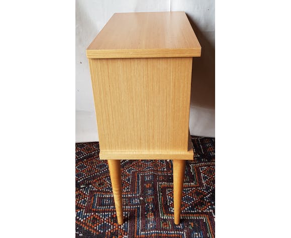 70s light oak bedside