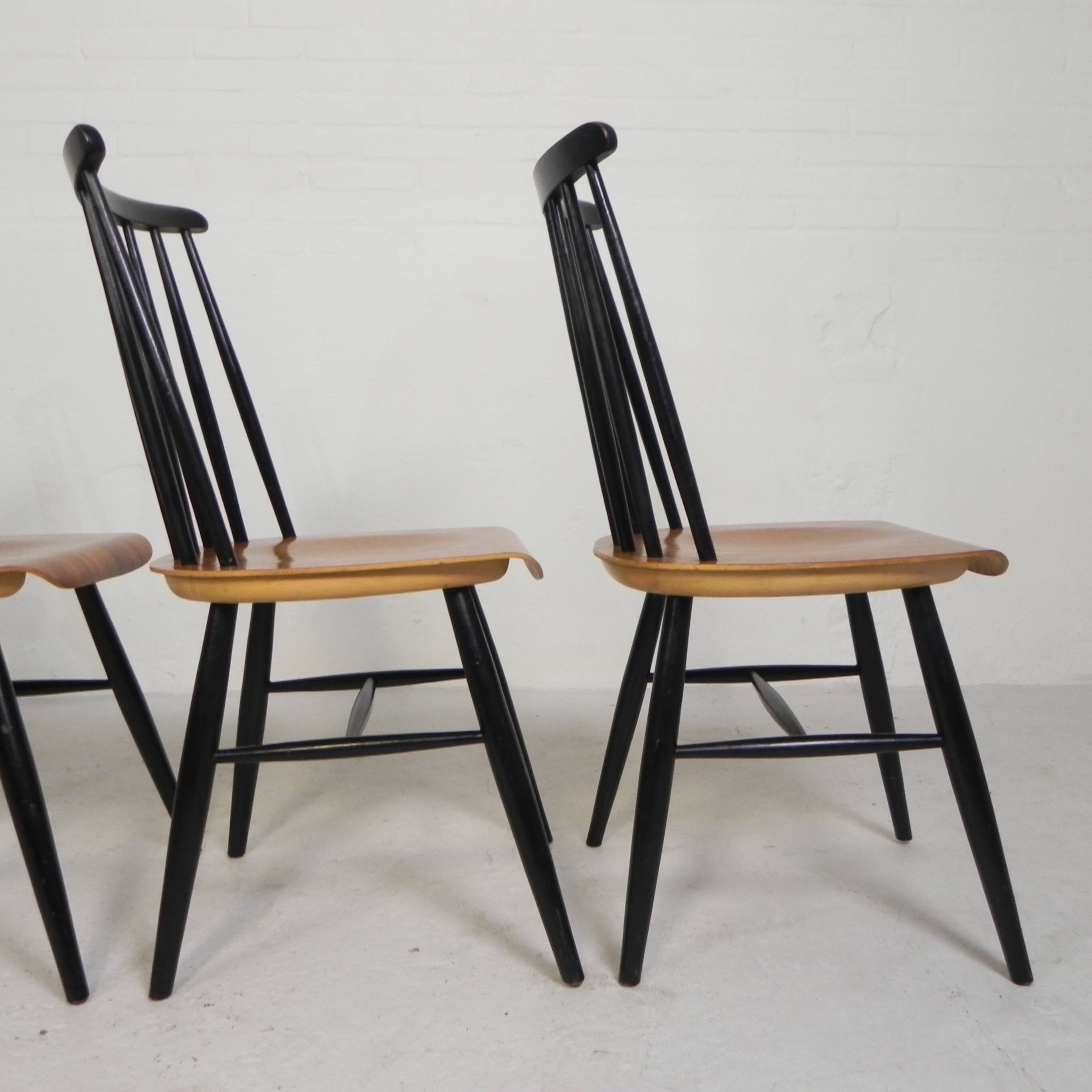 Set of 4 Fanett model slatted chairs, Tapiovaara, 1960s