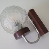 Mid-century wall lamp, teak and glass, Belgium 1960-1970