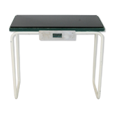 Tubular steel console, black glass tray, circa 1950